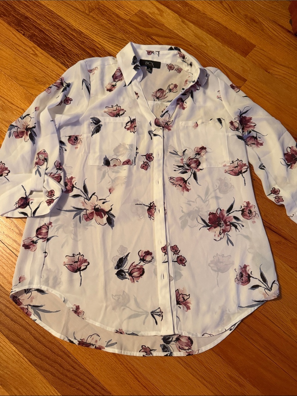 BCX White Blouse with Pink Floral Print